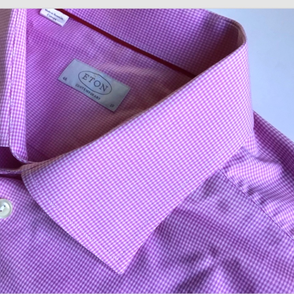 ETON contemporary  lovely mini pink checkered cotton shirt Sz 19 made  in Europe